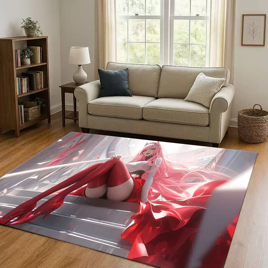 Cartoon Sexy Girl Zero Two DARLING in The FRANXX Living Room Non-Slip Area Rug Carpet for Bedroom Sofa,Easy Clean Home Doormat