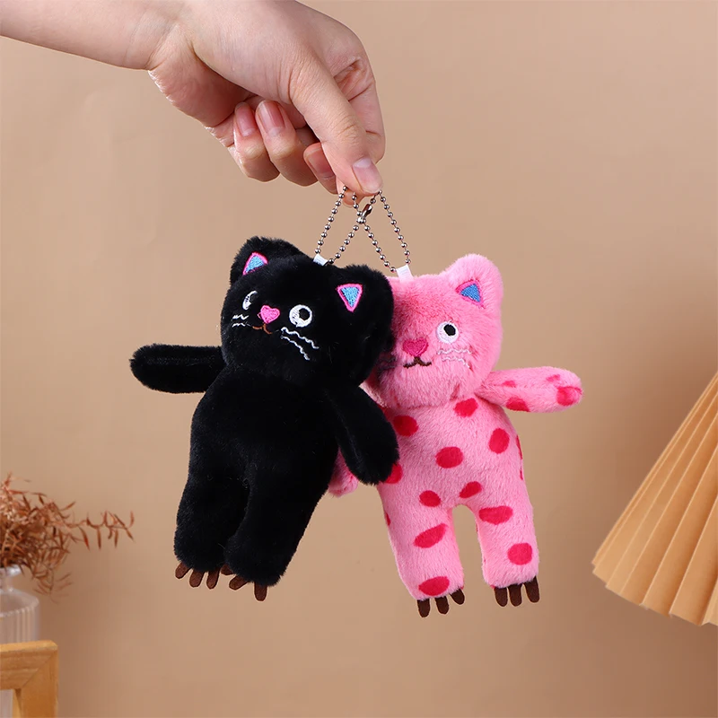 Cute Cat Keychain Plush Doll Toys Pendant Cartoon Little Black Cat Kitten Keyring Pendant Backpack Charms Bag Decor Child Gifts