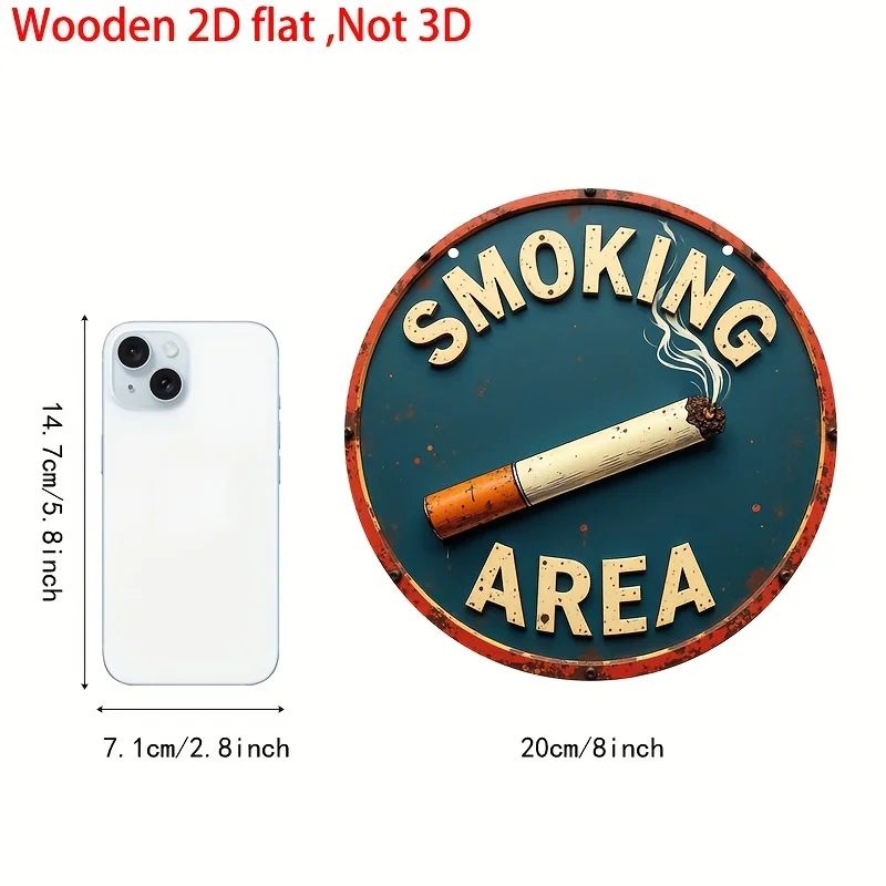2D Flat, 1pc Smoking Area Sign - Vintage Smoking Decoration with Cigarette Graphic - Teal Background - Recycled Artificial Wood