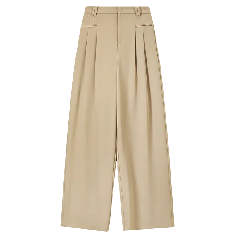 SENTUBILA 오피스 레이디 팬츠 여성용 솔리드 캐주얼 루즈 엘라스틱 하이웨이스트 베이직 솔리드 폴드 바지 2025 봄 신상 151K57562