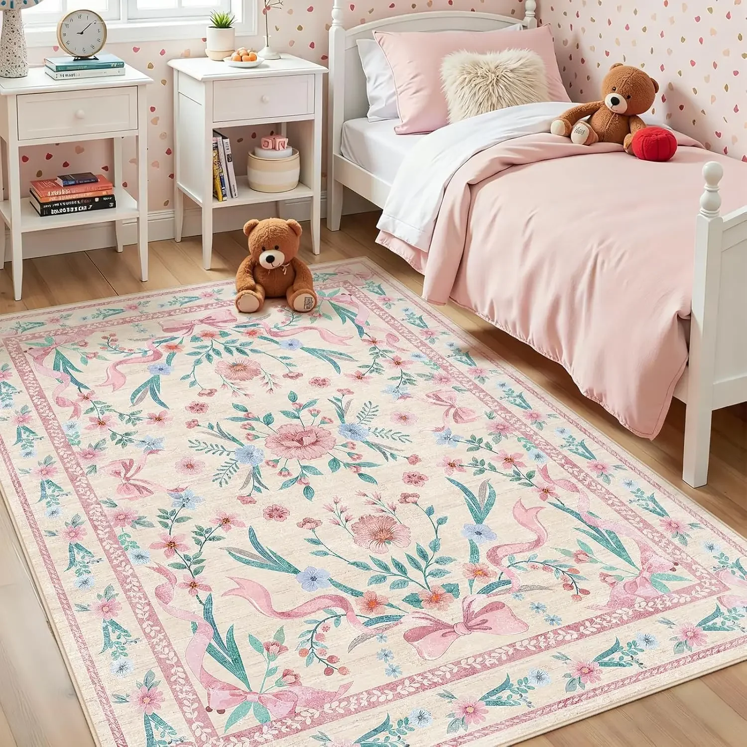 Blauer Blumenmuster-Schleifenteppich, Zimmerteppich, Schlafzimmer, Couchtisch, Bodendekoration, Teppich, Heim- und Wohnzimmerdekoration