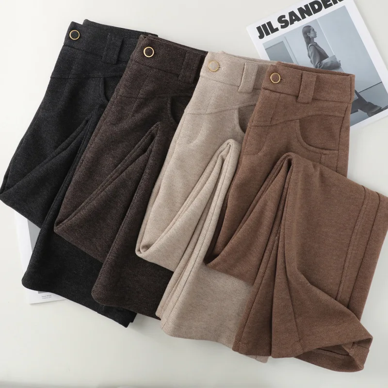 Wool Wide-leg Pants Women's Autumn Winter Woolen Pants Drape High Waist Loose Casual Trousers Female Versatile Straight Pants