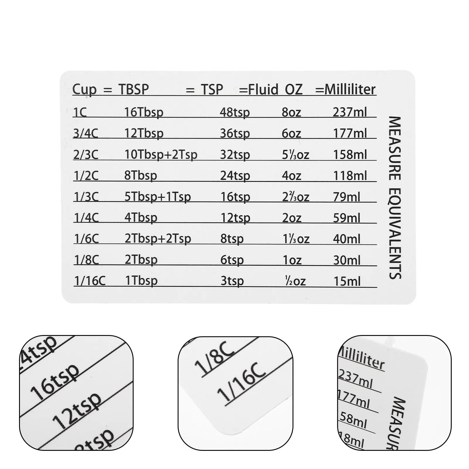 Compact Magnetic Measurement Conversion Chart PVC Wear Resistant Engraved Units for Home Cooking Refrigerator Magnet