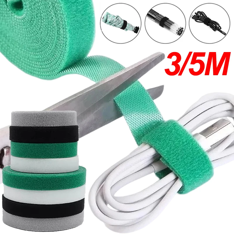 3/5 Meter Nylon USB Cable Ties Straps Reusable Cable Hook & Loop Tape Cord Organizer Self Adhesive Fastener Wire Earphone Winder