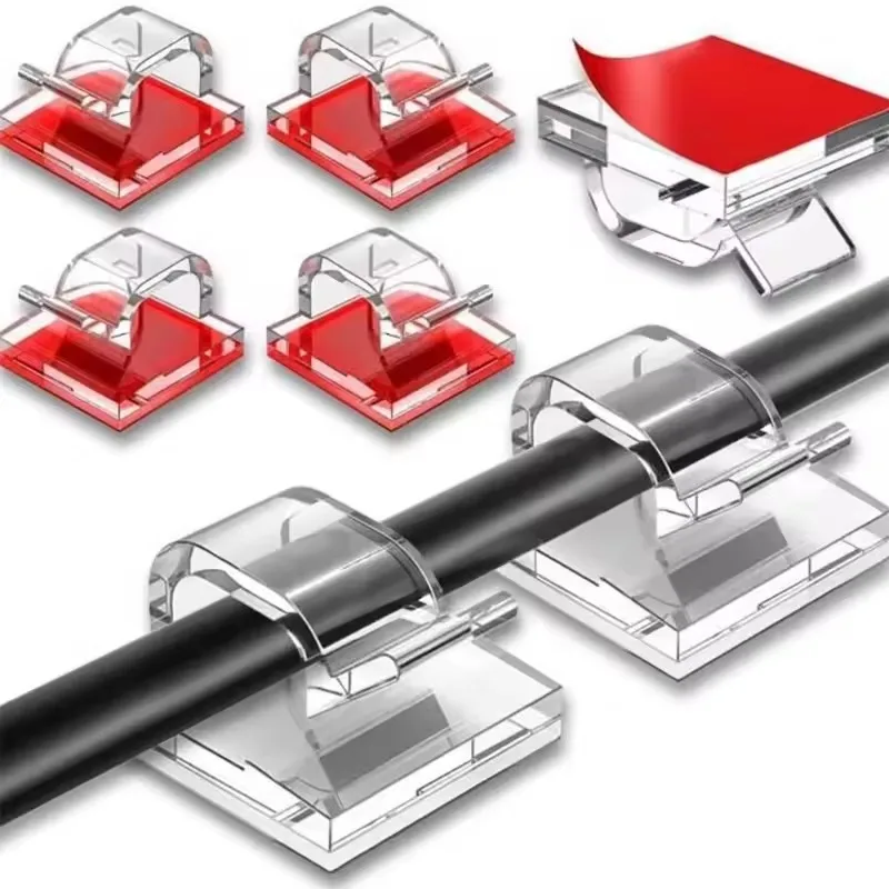 50/10PCS Clipes Adesivos Transparentes para Cabos, Organizador de Fios para Uso Interno e Externo, Suporte de Cabos com Forte Adesão para Abaixo da Mesa e Carro