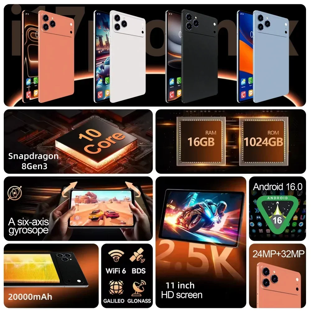 2026 Tablets Pad 17Pro Max Tablet Android 16 22GB+2TB 20000mAh