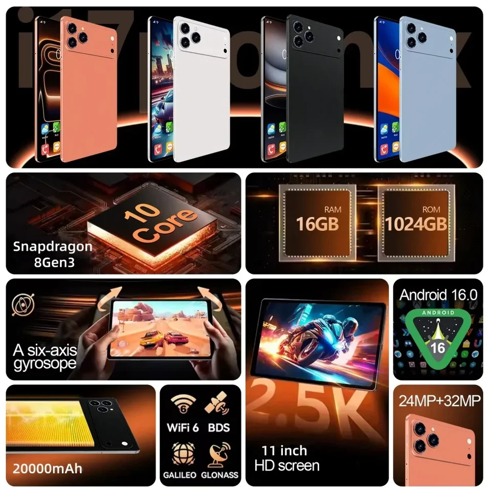 2026 Tablets Pad 17Pro Max Tablet Android 16 22GB+2TB 20000mAh