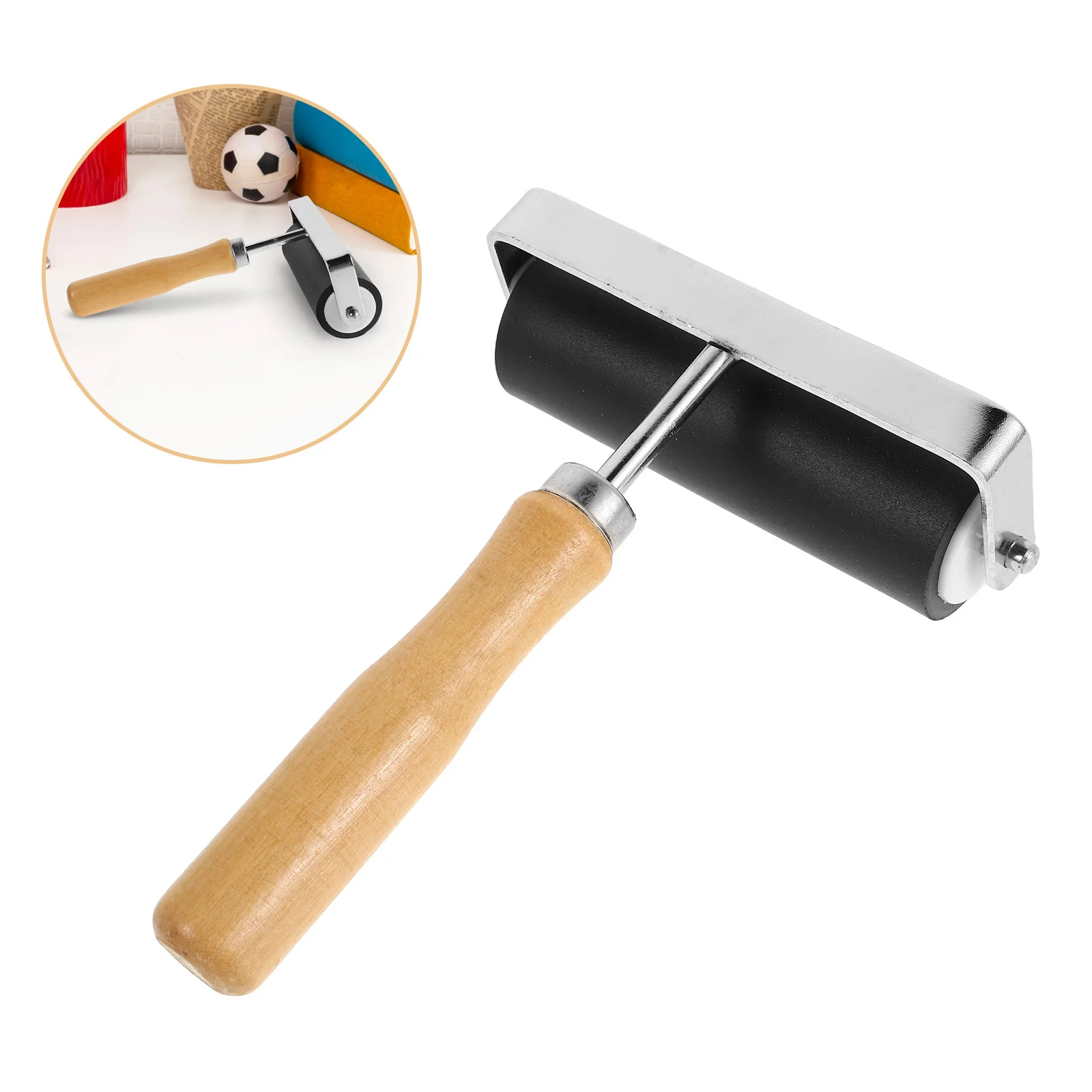 أسطوانة صنع الطباعة بمقبض خشبي من المطاط DIY أداة حرفية فنية تطبيق الحبر الدقيق قبضة مريحة تدوم طويلاً ومتعددة الاستخدامات للمنزل #1