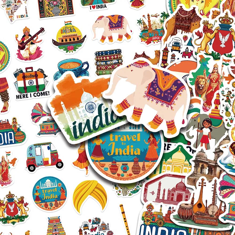 50pcs Indian Aesthetic Stickers India Travel Culture Art Decals For Laptop Guitar Journal Scrapbook Stickers Souvenir Gifts