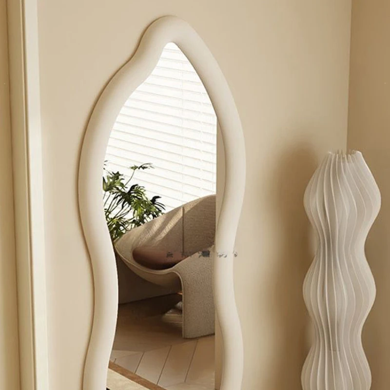 Wave full-length mirror peanut S-shaped solid wood cream style entryway designer dressing mirror