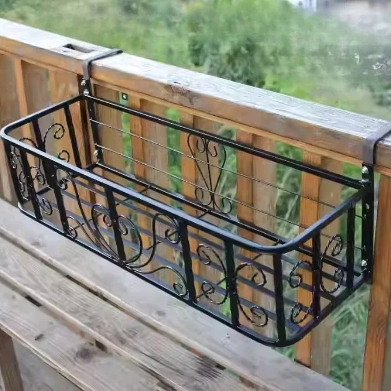 yes‌Wrought Iron Planter, Reinforced Balcony Railing Shelf, Window Mount Flower Stand, Creative Hanging Organizer, Garden Decor