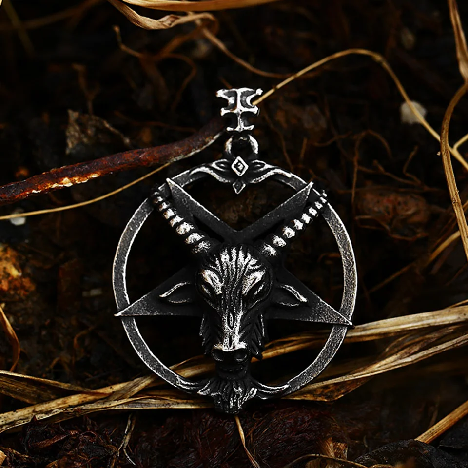 Vintage Satanic Demon Sheep Head Pendant Necklace For Men Stainless Steel Punk Biker Pentagram Necklaces Jewelry Gifts Wholesale