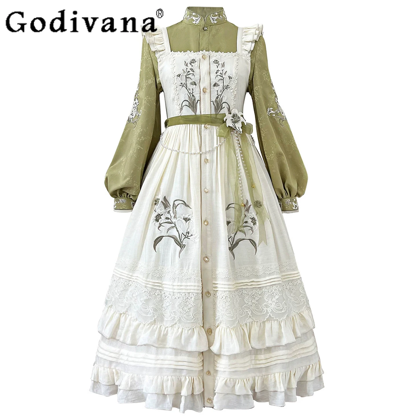 

Original New Chinese Style Retro Elegant Lady Lolita Dress Daily Commute Sweet Versatile Long Sleeve Stand Collar Long Dress