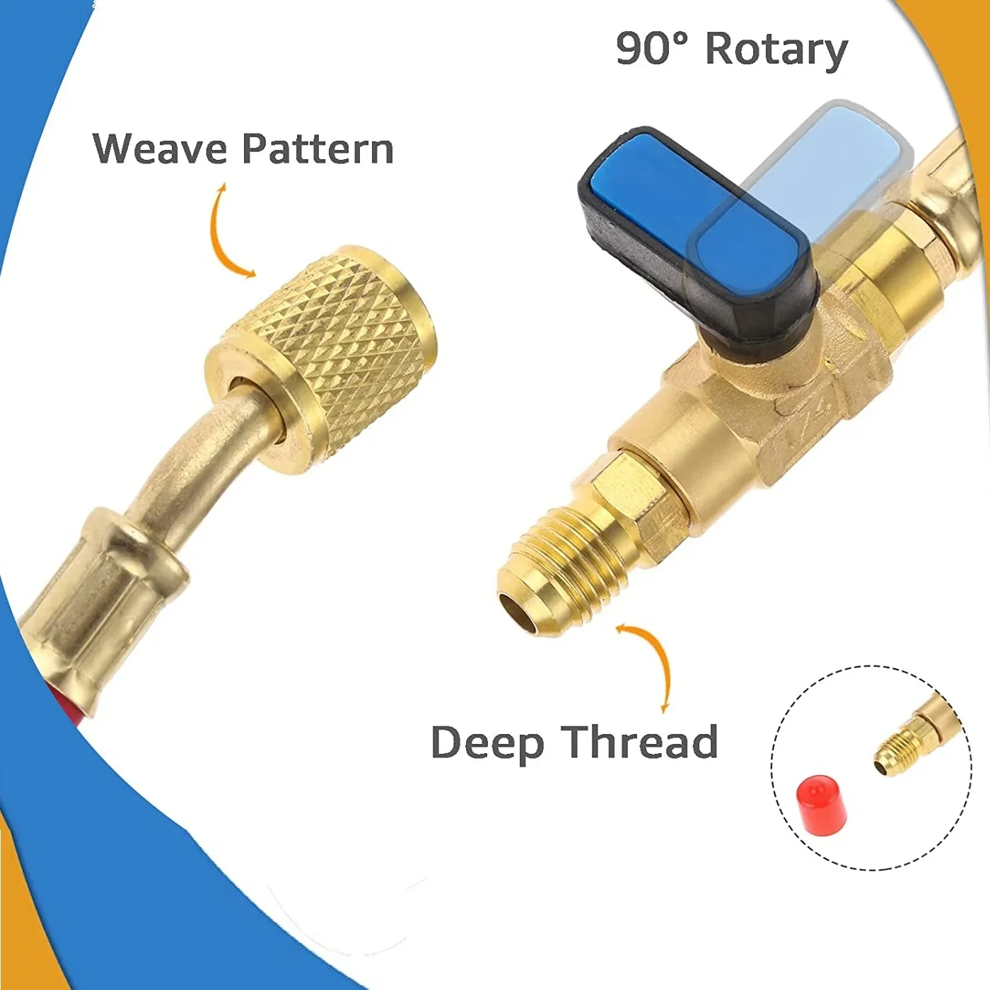 R134A R410A R12 R22 A/C HVAC Manifold Refrigeration Charging Hose Set with Ball Valve,1/4