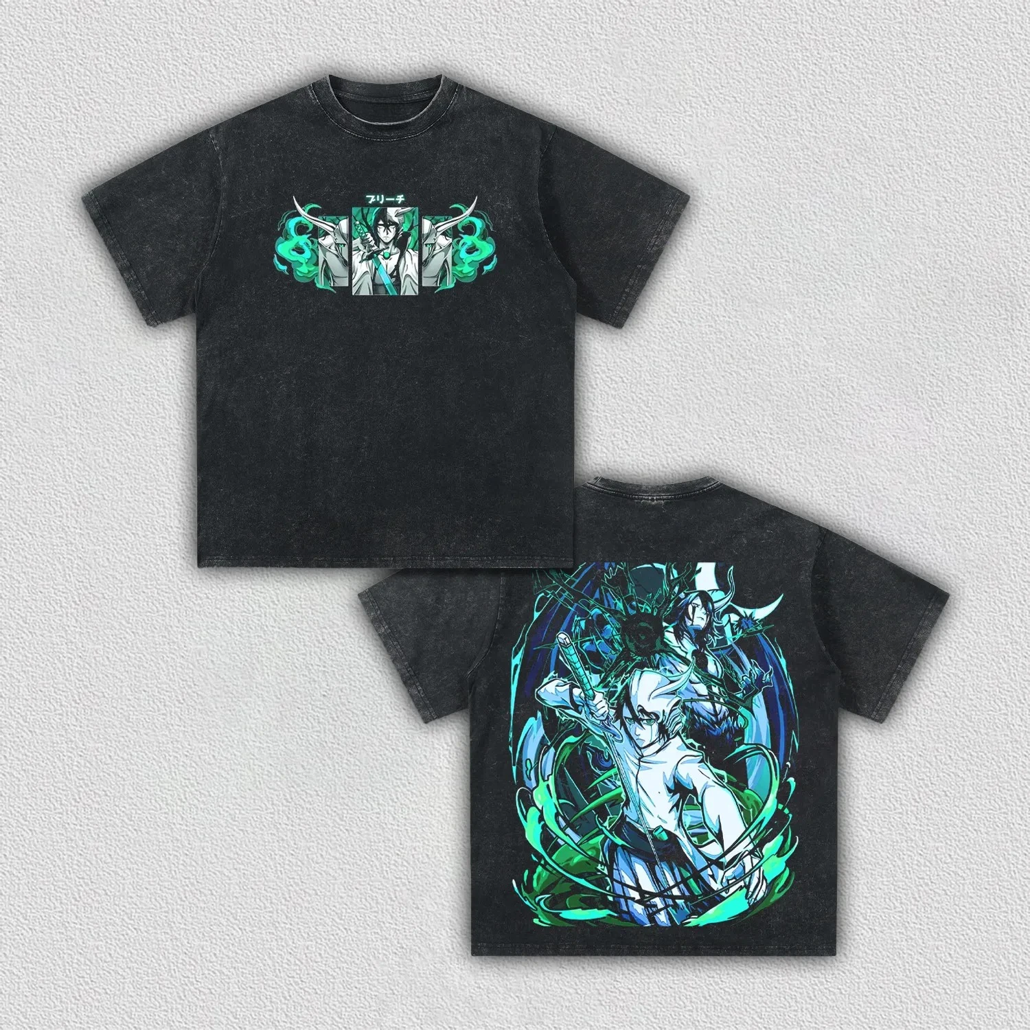 Anime BLEACH Retro T-shirt Ulquiorra Cifer Printed Vintage Washed Oversized T Shirt Men Clothing High Quality Cotton Tees Tops