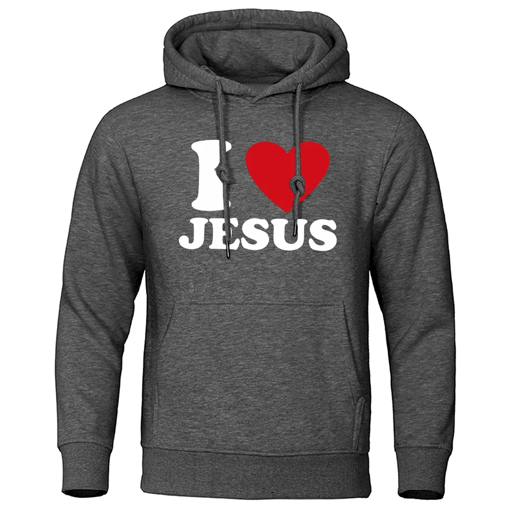 I Love Jesus Letter Printing Men Women Streetwear Harajuku O-Neck Pullovers New Fleece Sportswears Casual Pocket Hoody Men'S