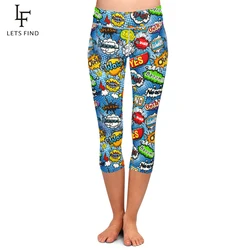 Letsfind 2020 alta quaility 3d graffiti impressão digital mulheres capri leggings moda cintura alta elástico silm leggings