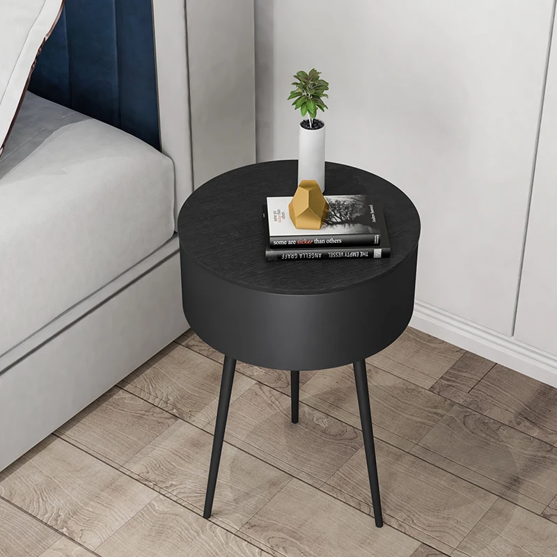 Mesita de noche para niños con caja redonda blanca y negra moderna de diseño simple para dormitorio