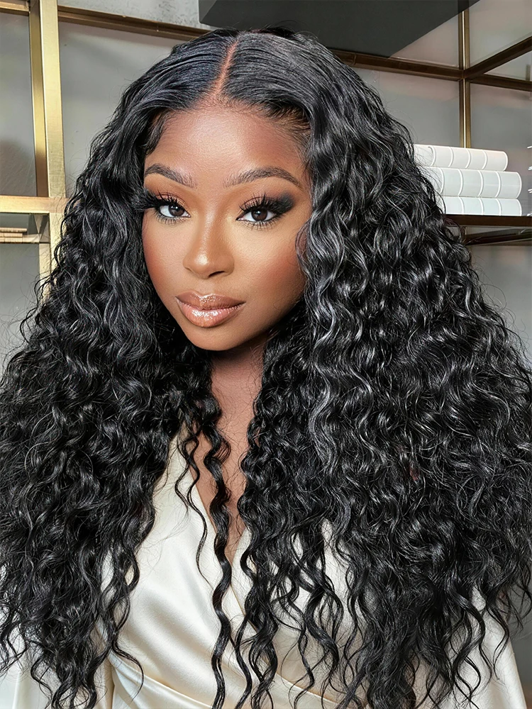 Glueless Ready to Wear Deep Wave 7x5 13x4 Lace Front Wigs 100% Human Hair Natural Black Transparent Lace Pre-Plucked Ships from FR Warehouse Beginner Friendly
