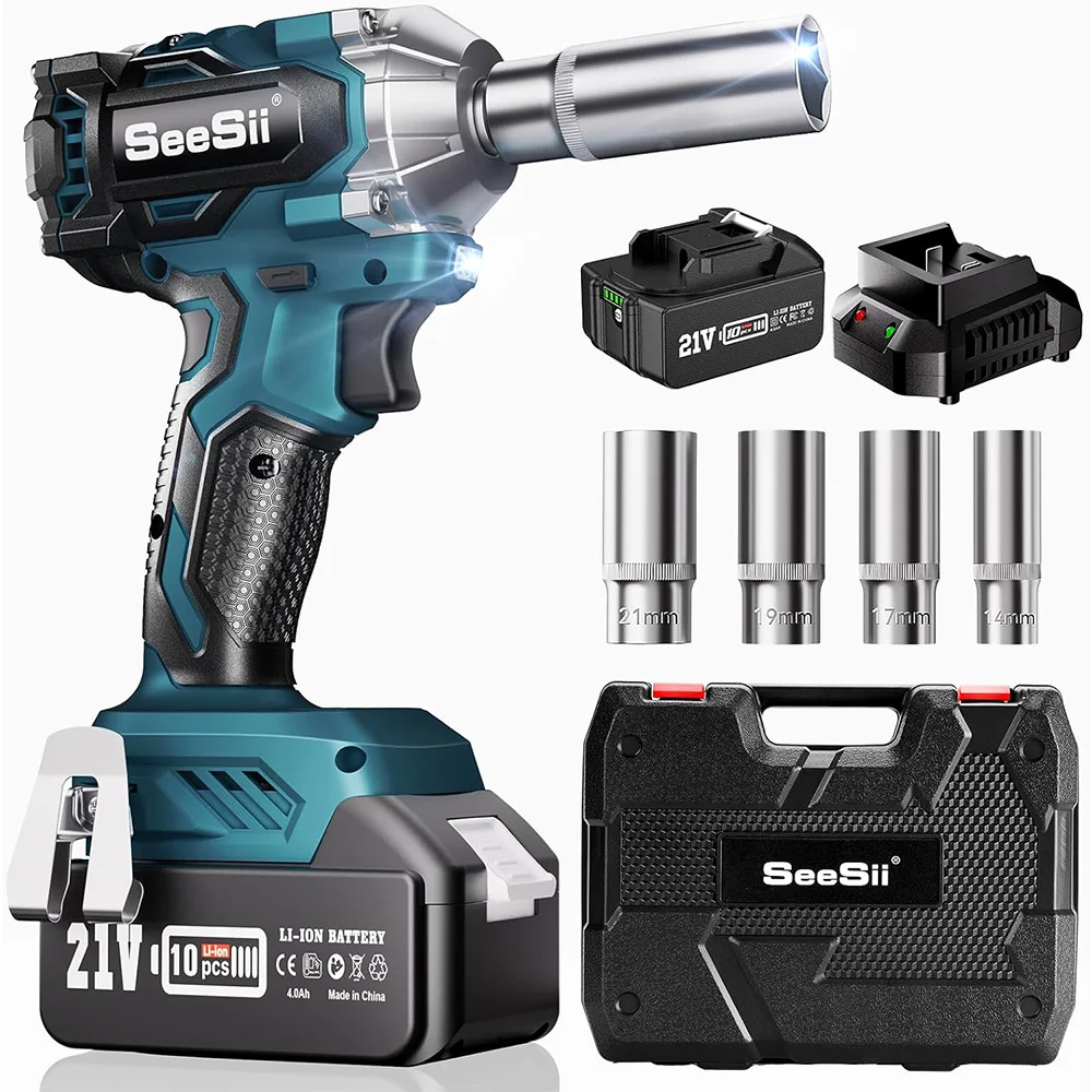 SEESII 3/8inch Cordless Impact Wrench 450N.m Power Impact Gun Electric Wrench For Makita 18V Battery Lightduty Work Car Home