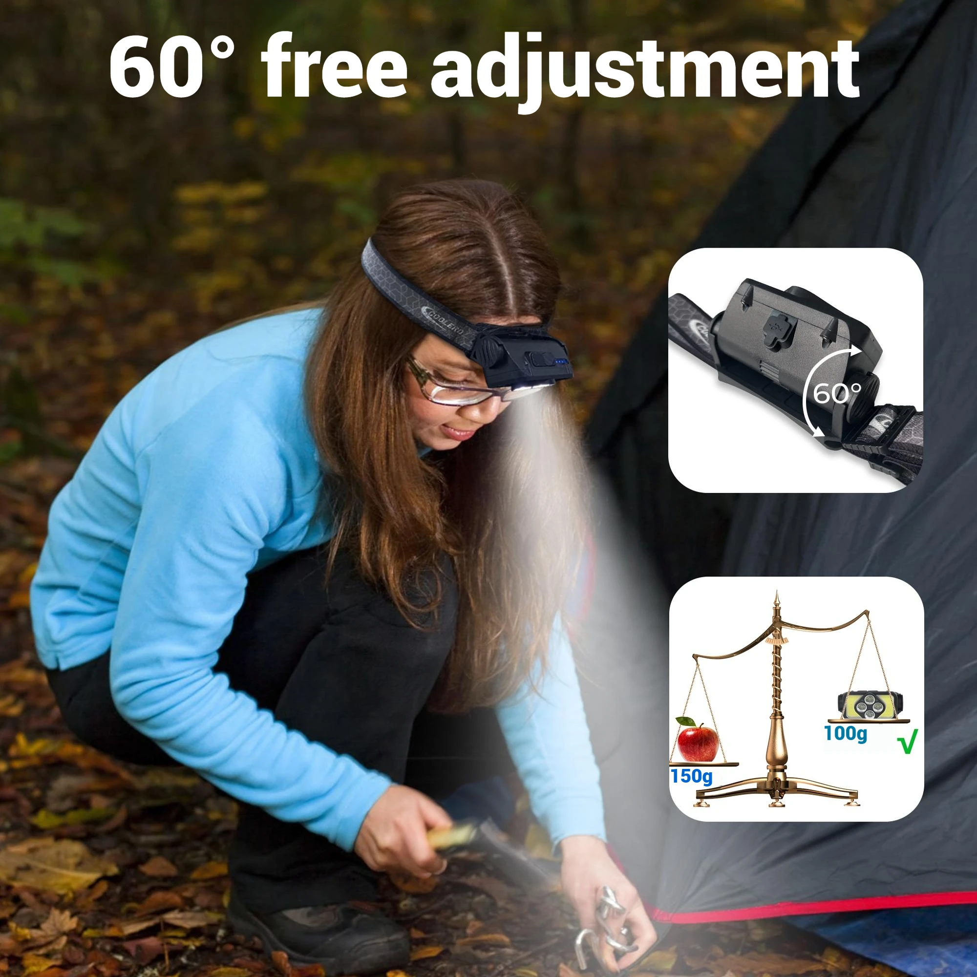 COB LED المصباح 800LM قابلة للشحن USB رئيس مصباح يدوي IPX4 مقاوم للماء محس حركة كشافات للتخييم الصيد في الهواء الطلق #2