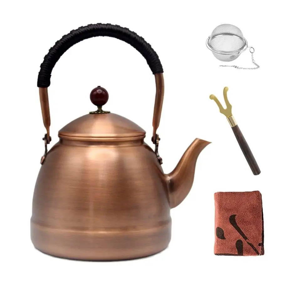 

Copper Tea Kettle for Stovetop Safe, Chinese Style NonCoating Real Pure Copper Teapot with Tea Ball for Loose Tea, Handmade Soli