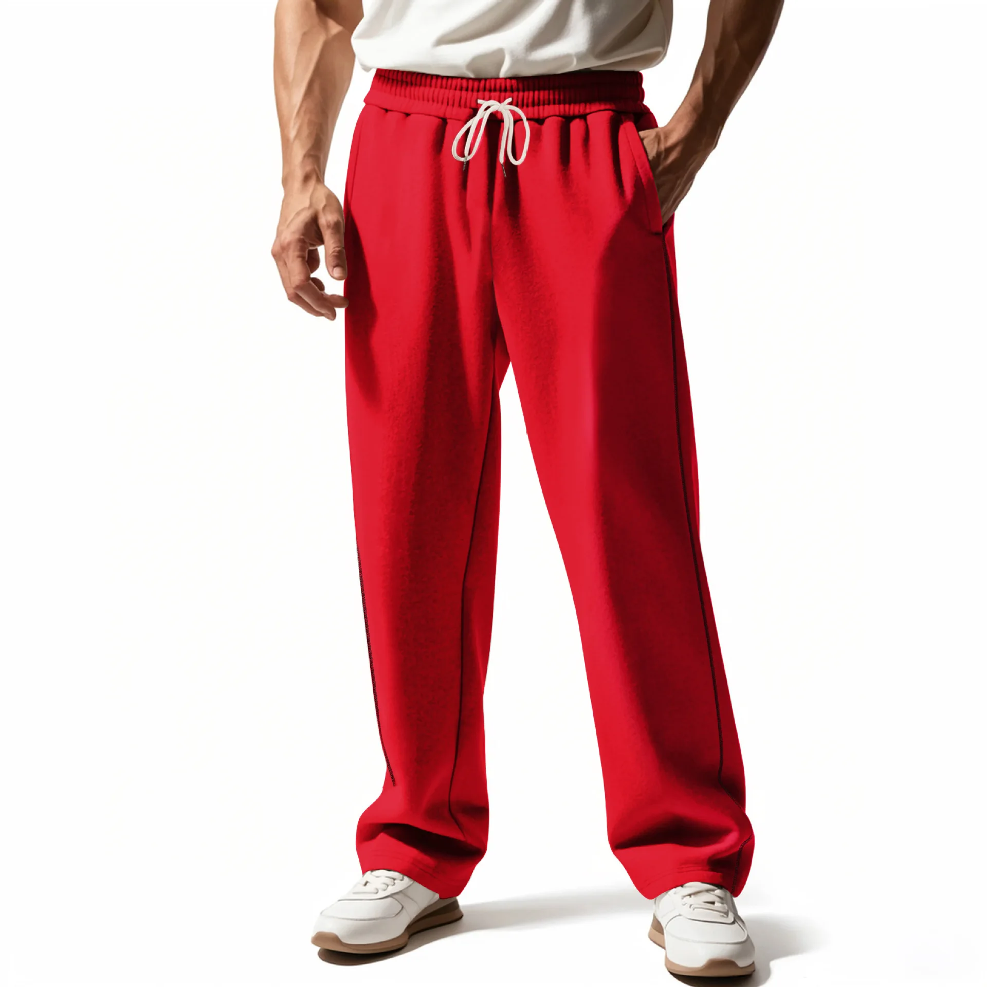 

Men's spring and autumn wear-resistant heavy terry loose sports and leisure trend scimitar sweatpants spot