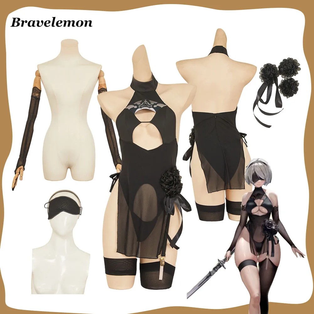 

YoRHa 2B Косплей Костюм Аниме NieR:Аutomata Маскировка Сексуальный Купальник Повязка на Голову Перчатки Маска Женский Хэллоуин Карнавальный Костюм Партии