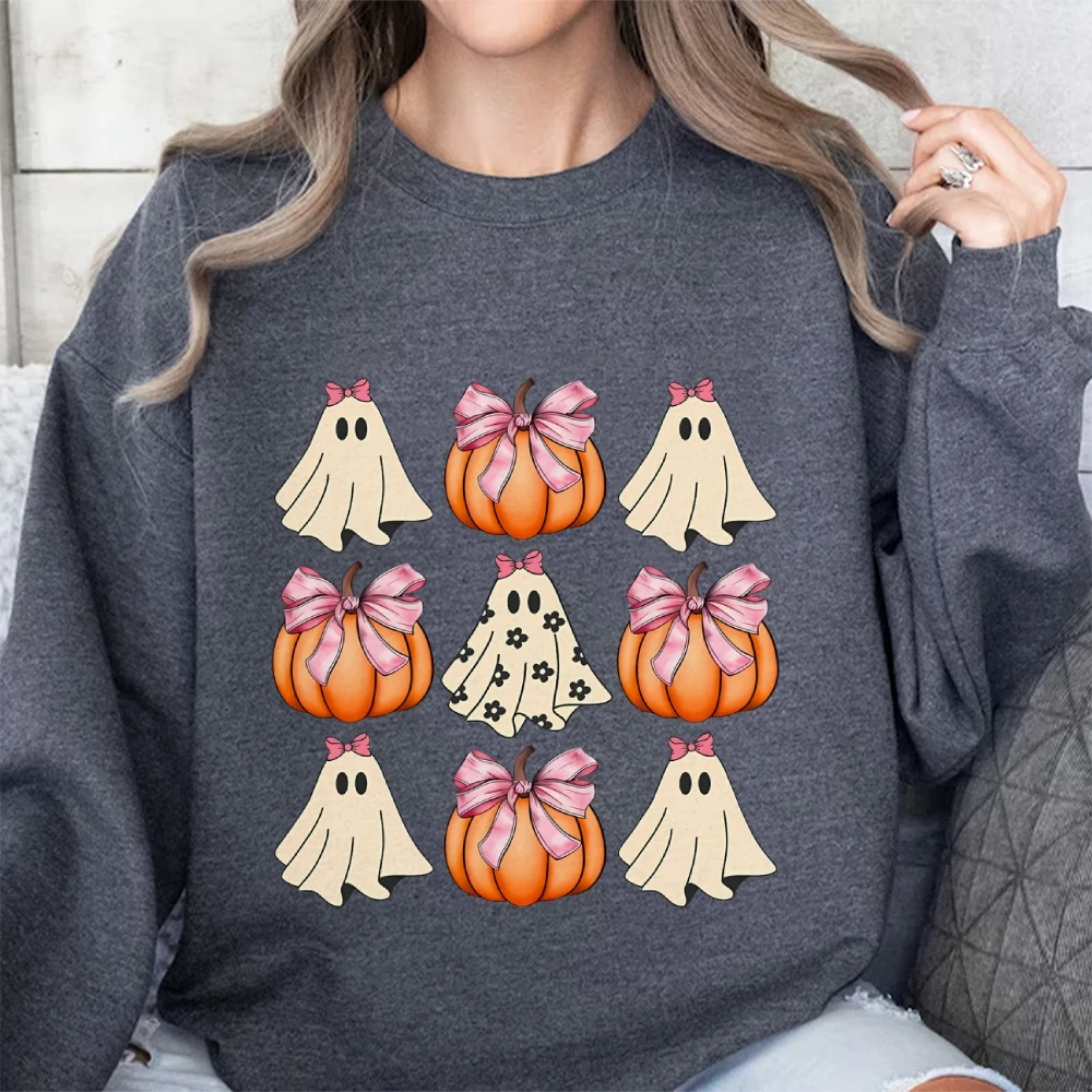 Woman\'s Halloween Print Round Neck Pullover Trendy Graphic Sweatshirt Cusal Long Sleeve Shirt Comfort Unisex Spring and Autumn