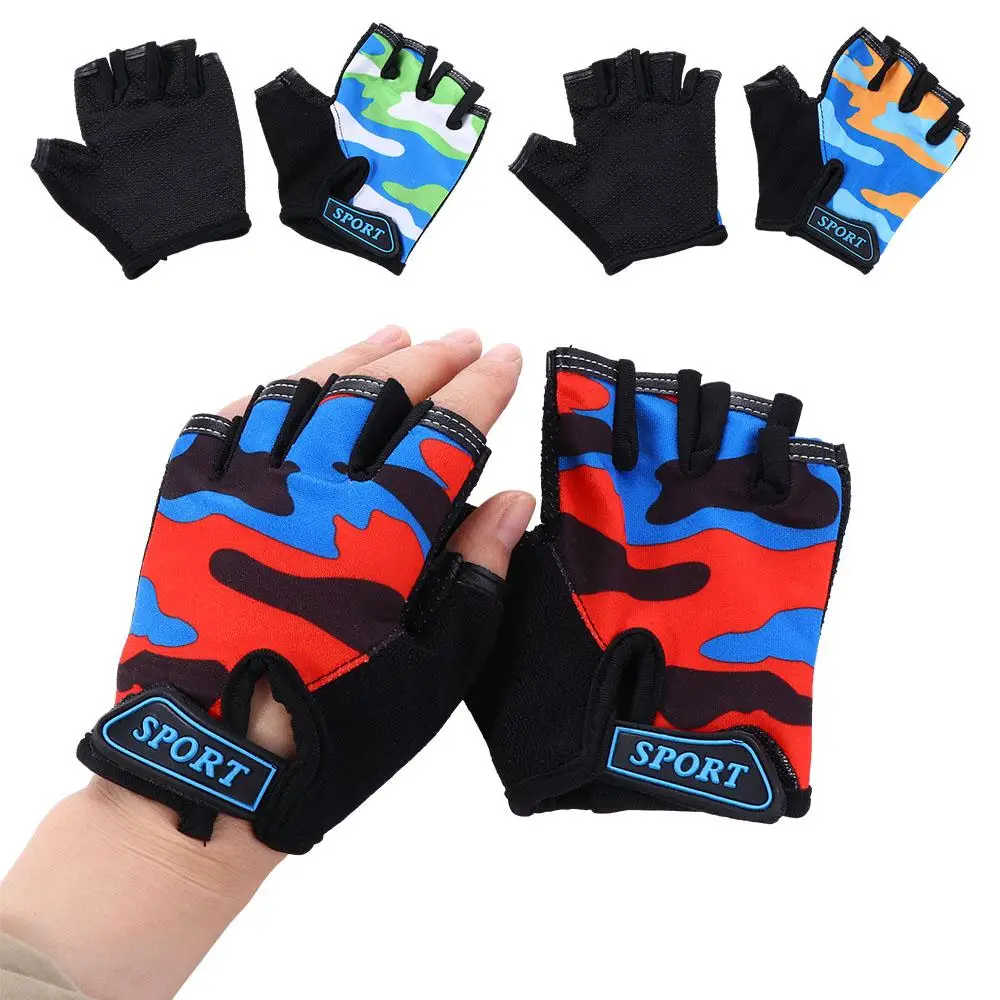 

Sport Skating Hiking Breathable Non-slip Camouflage Bike Mittens Children Cycling Gloves Half Finger Golves Riding Equipment