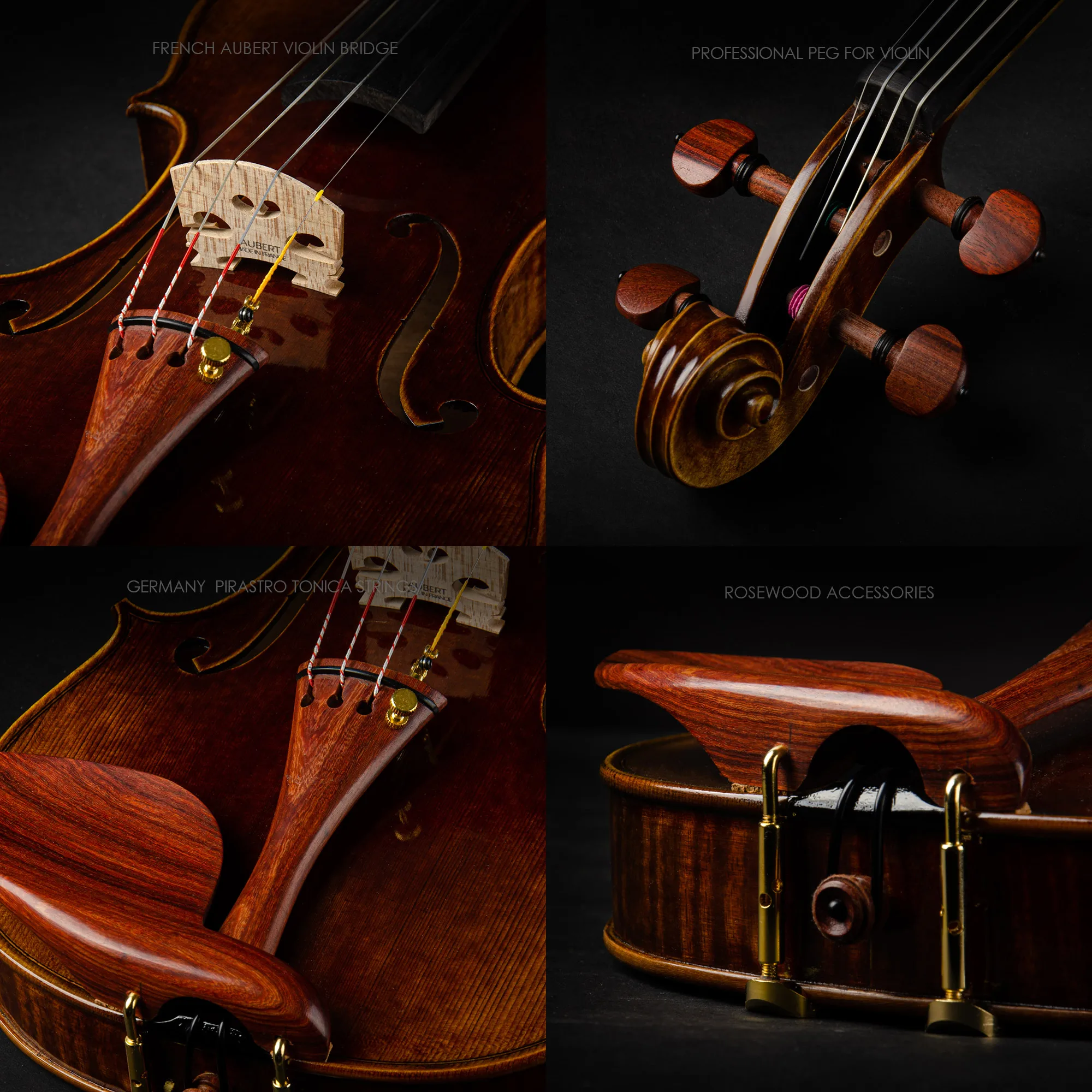 CHRISTINA Professional Violin European Timber Dark Retro Rosewood Fittings Two-piece Flame Maple Back Purely Handmade (S300B)