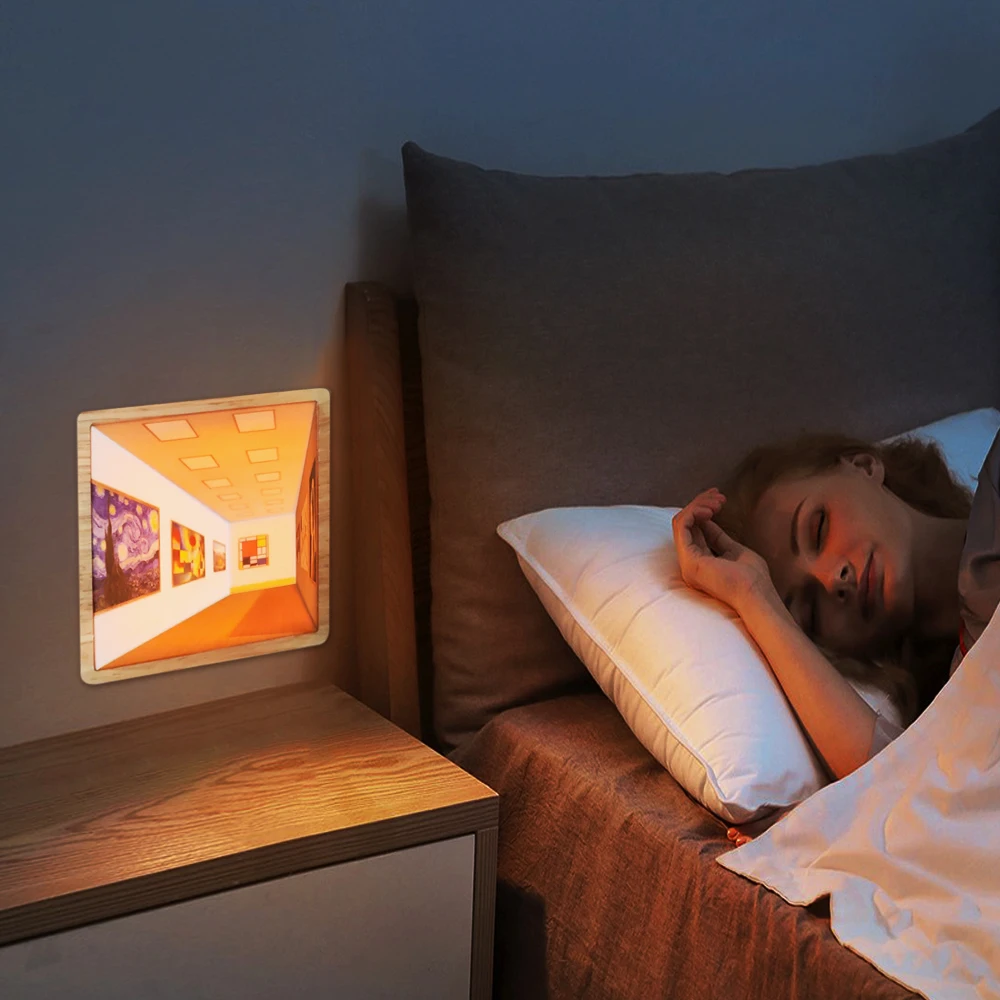 F2 ความแปลกใหม่ 3D โคมไฟ Naked Eye Visual Night Light Optical Art บรรยากาศโคมไฟติดผนังภาพวาดแสงเด็กของขวัญ