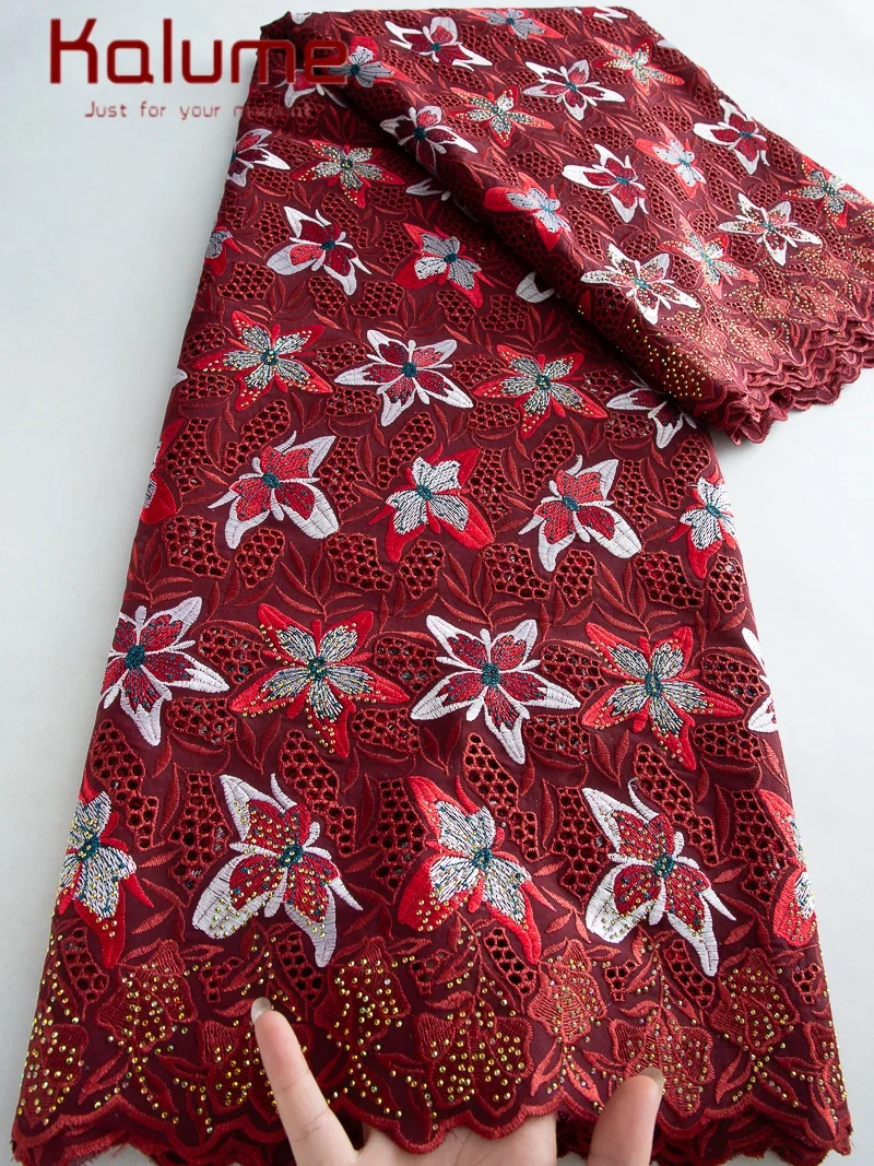 

Kalume 2025 Luxury Swiss Voile Lace Fabrics Embroidery African Lace Fabric Cotton Fabric Stones for Nigeran Party Dress F4462