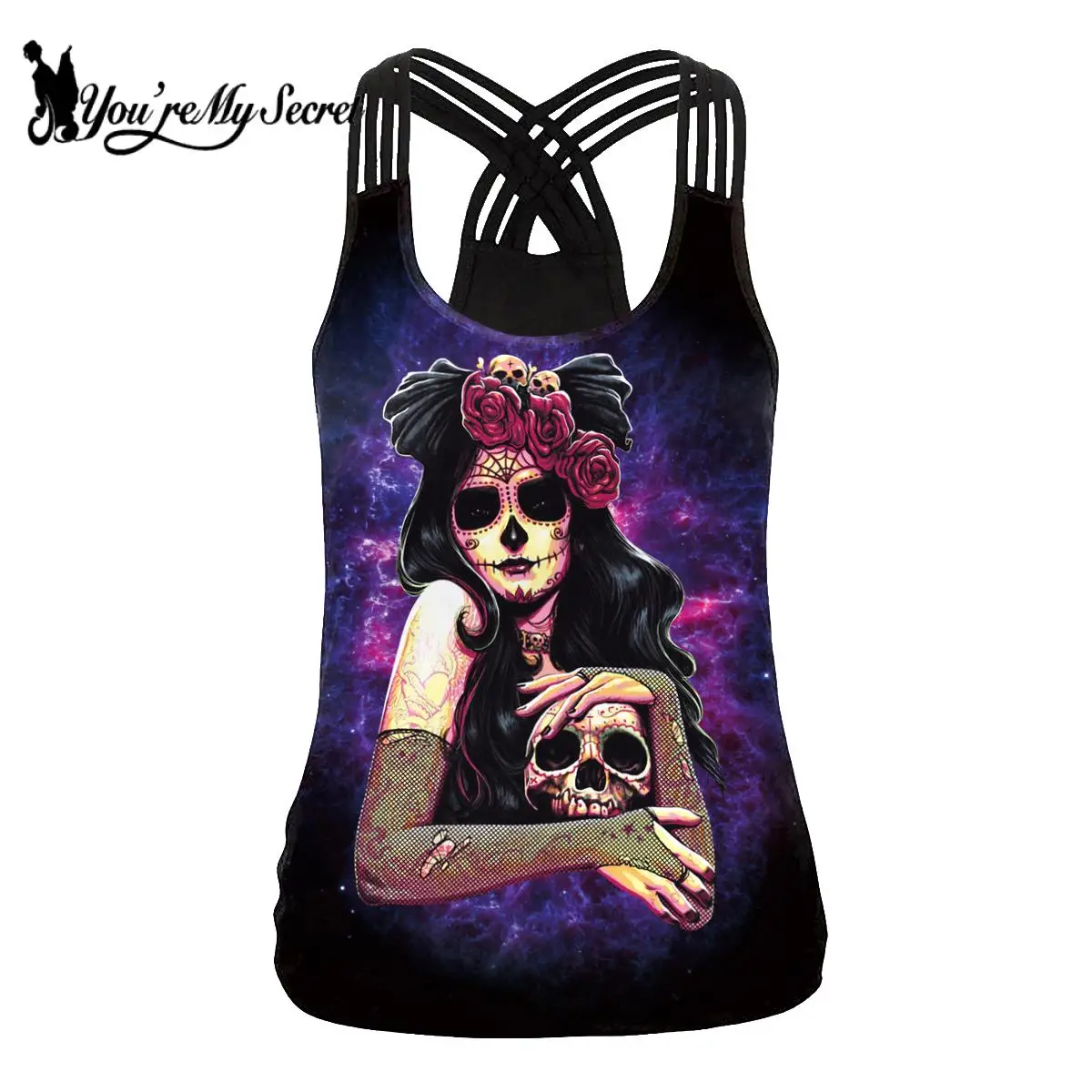 [Je Mijn Secret] Halloween Party Gothic Tank Tops Sexy Slim Sling Shirt Zomer Mode Casual Femeale Mouwloze tops