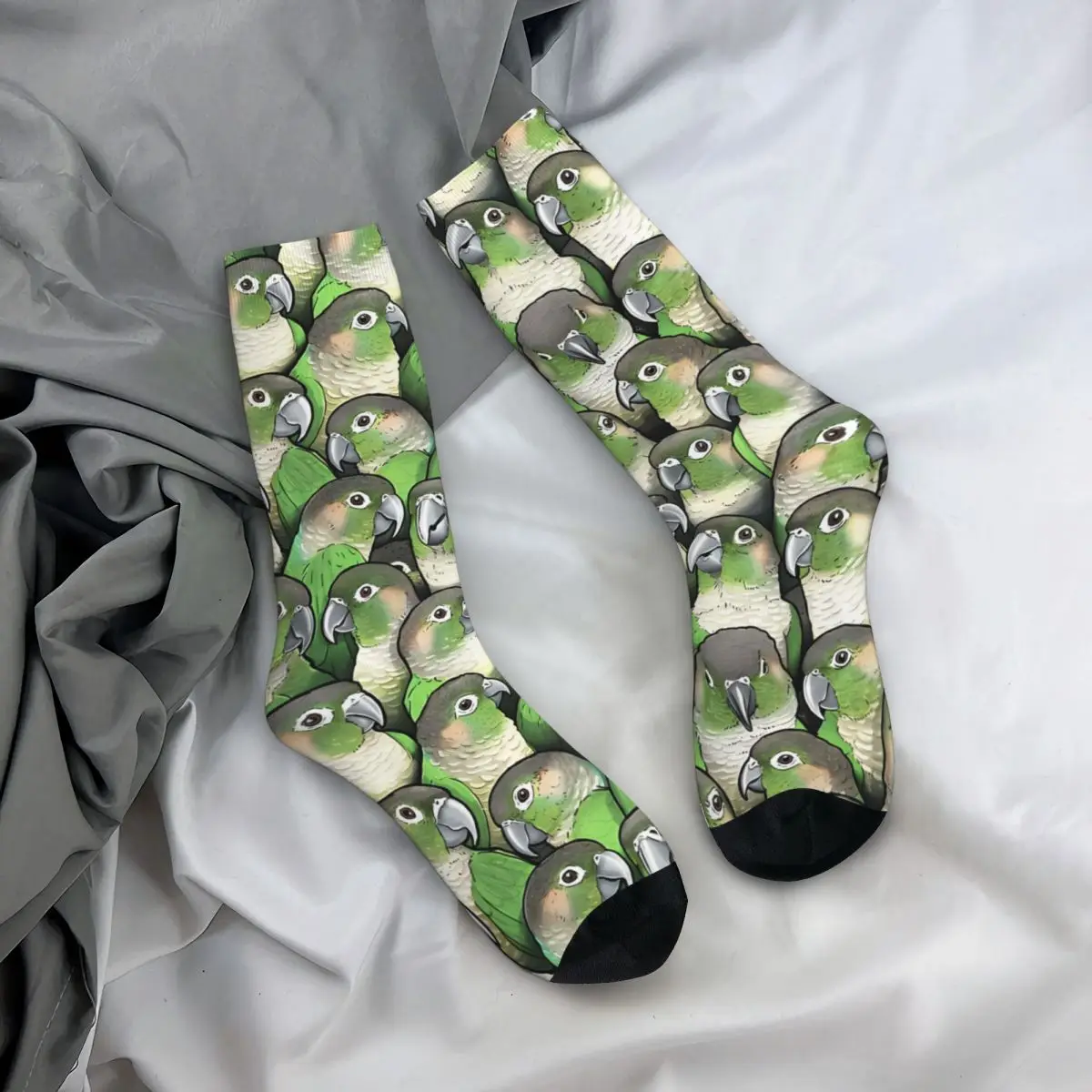 Vintage Green Cheeked Conures Men's Socks Parrot Pet Bird Unisex Street Style Pattern Printed Happy Crew Sock Gift