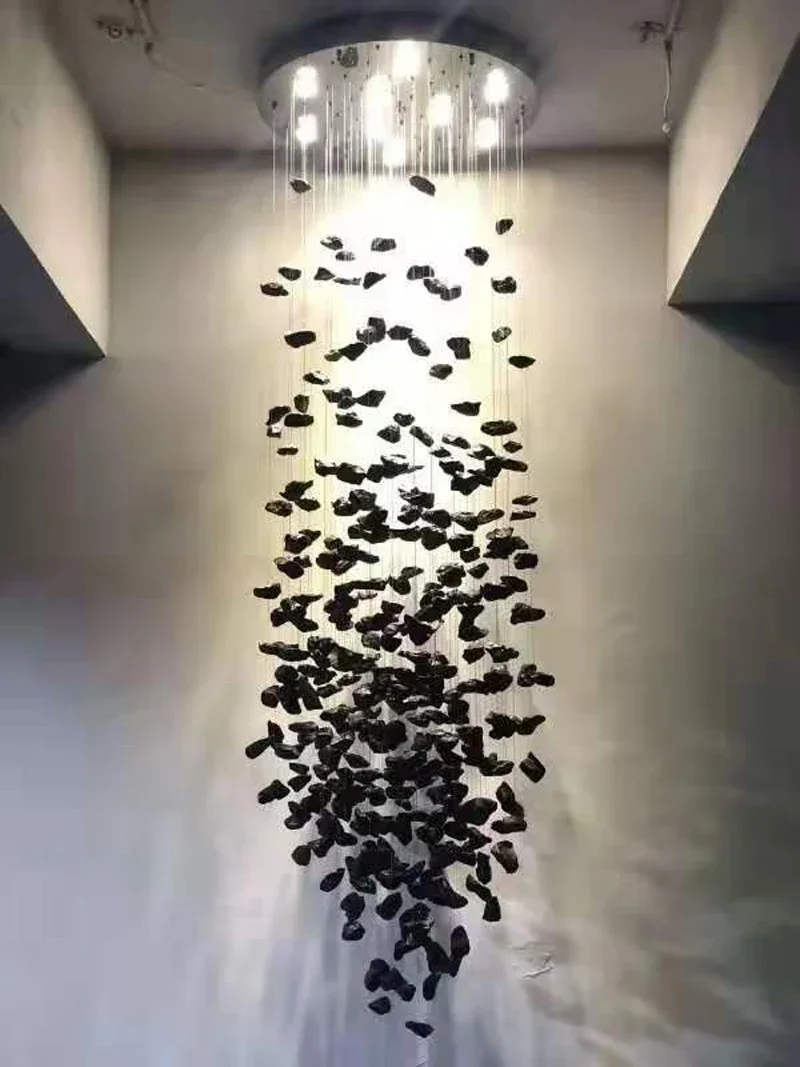 

Luxury Stone Crystal Chandelier Large Modern Staircase Led Lighting Fixtures Long Hallway Lobby Hanging Cristal Lamps