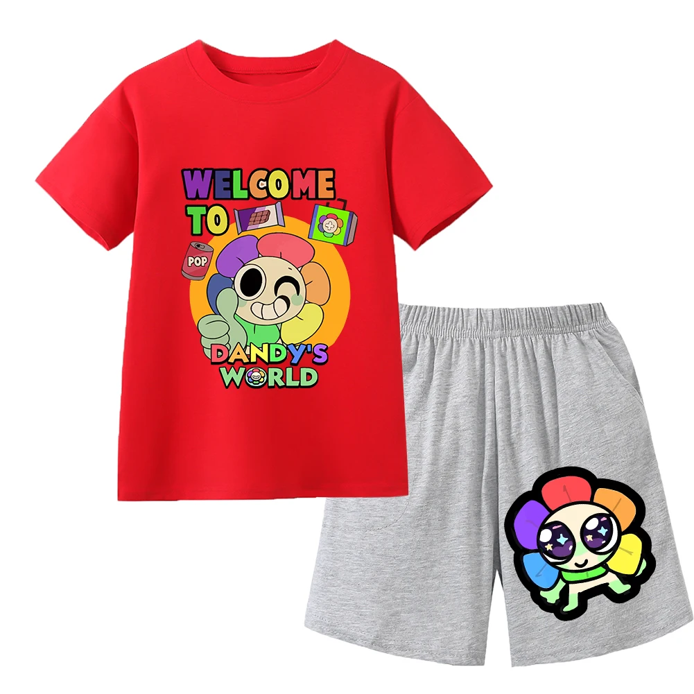 Children's T Shirt Sets Girl Wish Asha Dandys World Sportwear Suit Kids Dandy Cosplay Costume Short Sleeve T-shirt Short 2pcs