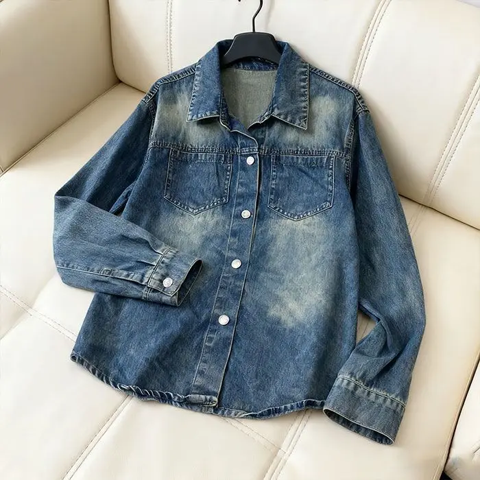 

Осенняя новая джинсовая куртка-рубашка в стиле ретро, свободная тонкая модная повседневная короткая куртка, топы для женщин