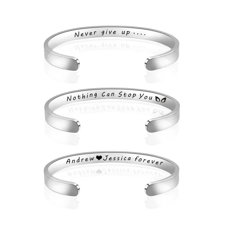 Personalized Double Side Engraved Silver Cuff Bangle