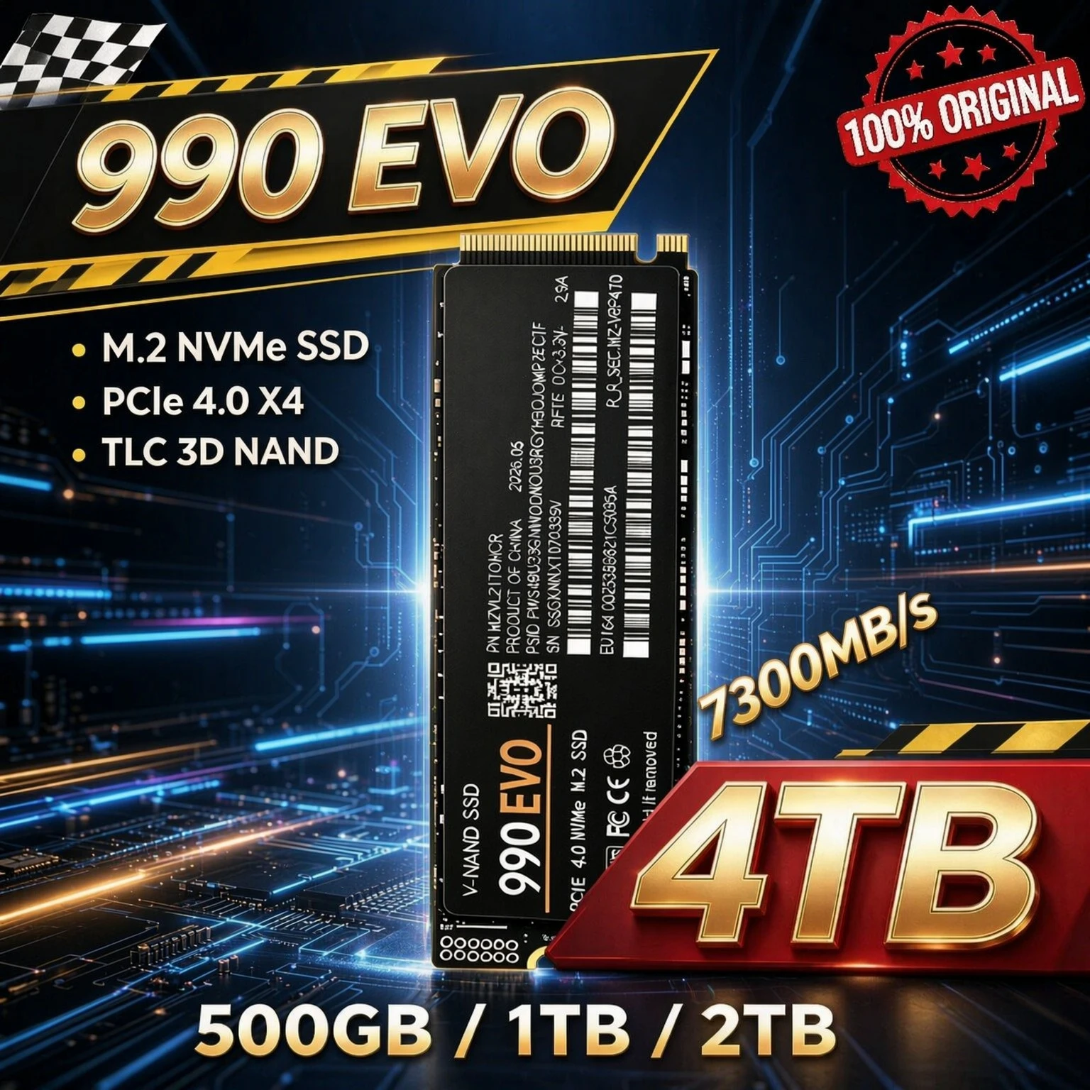 PCIe 4.0 NVMe M.2 2280 SSD 990 EVO High Quality Large Capacity Storage Disk Fast Loading 2TB 4TB for Gaming PC & Notebook