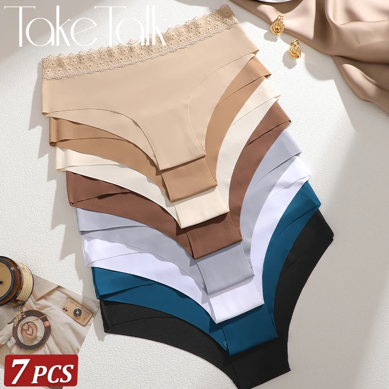 7Pcs/Set Sexy Lace Ladies Panty Fashion Low Waist  Seamless Underwears Female Comfortable Briefs Solid Color Elasticity Lingerie
