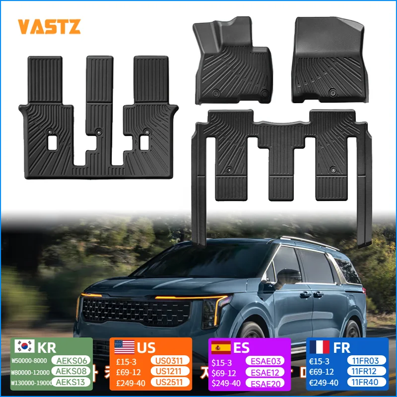 

Floor Mats For Kia Carnival 2021-2025 7 / 9 Seats Trunk Mats Cargo Liner Waterproof Anti-Slip Stain Proof Only South Korea