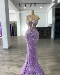 Arabic Purple Prom Dresses Mermaid 2024 Aso Ebi Crystals Luxurious Evening Gowns Party Second Reception Wedding Party Dress Long