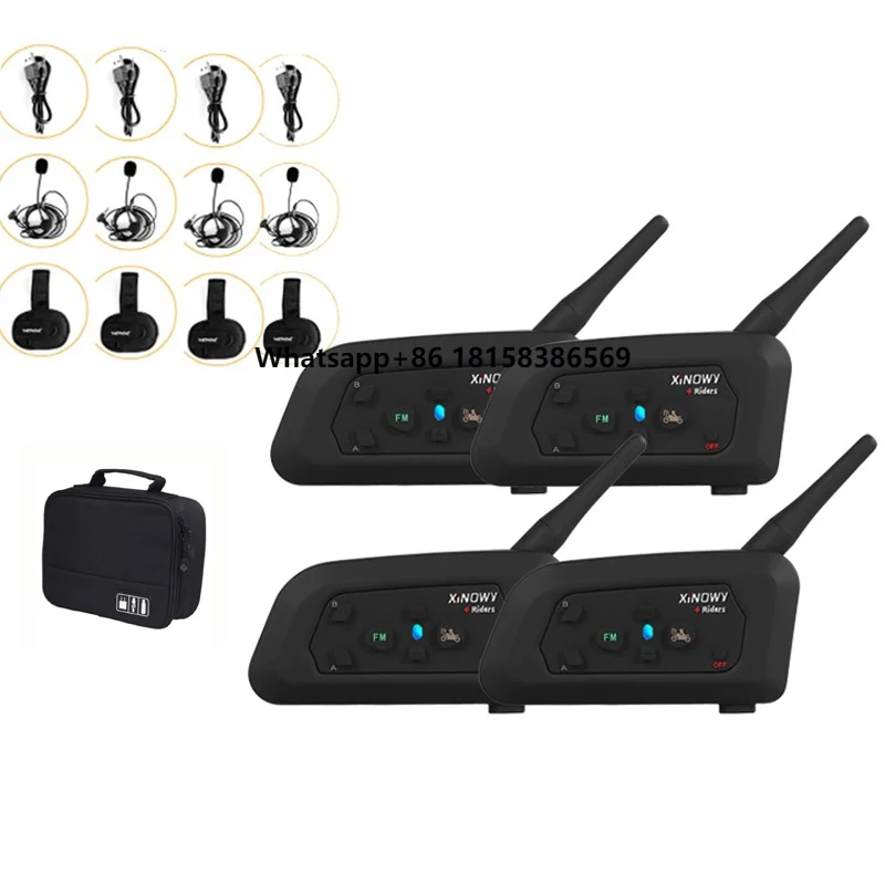 

4 Pcs XiNOWY V4C Waterproof Football Referee Walkie Talkie Headset 1200M Full Duplex Bluetooth Walkie Talkie with Carrying Bag