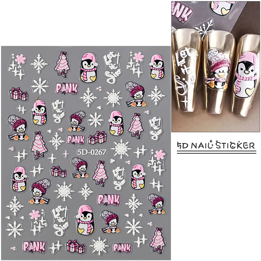 

1Pcs 5D Cute Xmas Penguin Snowflakes Nail Art Sticker Christmas Elk Santa Claus Self-Adhesive Sliders Winter DIY Manicure Decals
