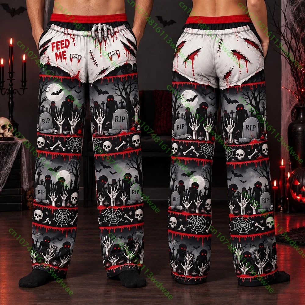 2026 Winter Halloween Skeleton Skull Print Women Horror Dress Up Party Plush Pajama Pants Soft Trousers Casual Home Pajama Pants