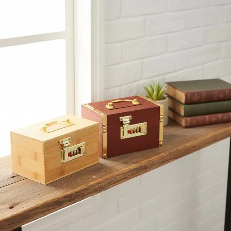 Wooden Combination Lock Treasure Box - Adult Bank with Secure Lock, Decorative Savings Box for Home Storage, Anti-Theft Gadget