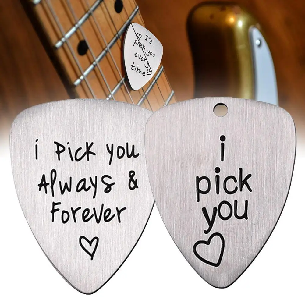 Steel Carved Guitar Pick I Pick You Engraved Ukulele Accessory Musical Pick Letter Instrument & Forever V1R6