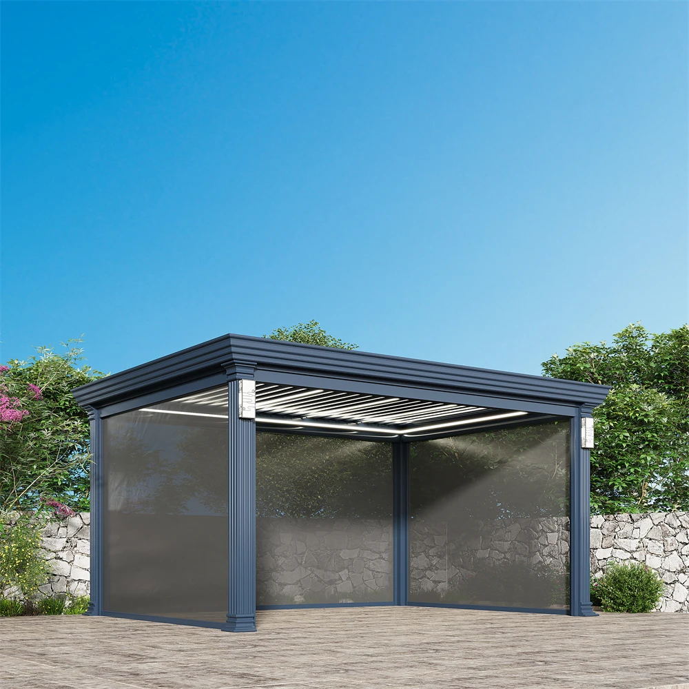 4X5 Merters Aluminum Outdoor Pergola Motorized Louvers Pergola Gazebo Modern Pergola With Electric Roller Blind