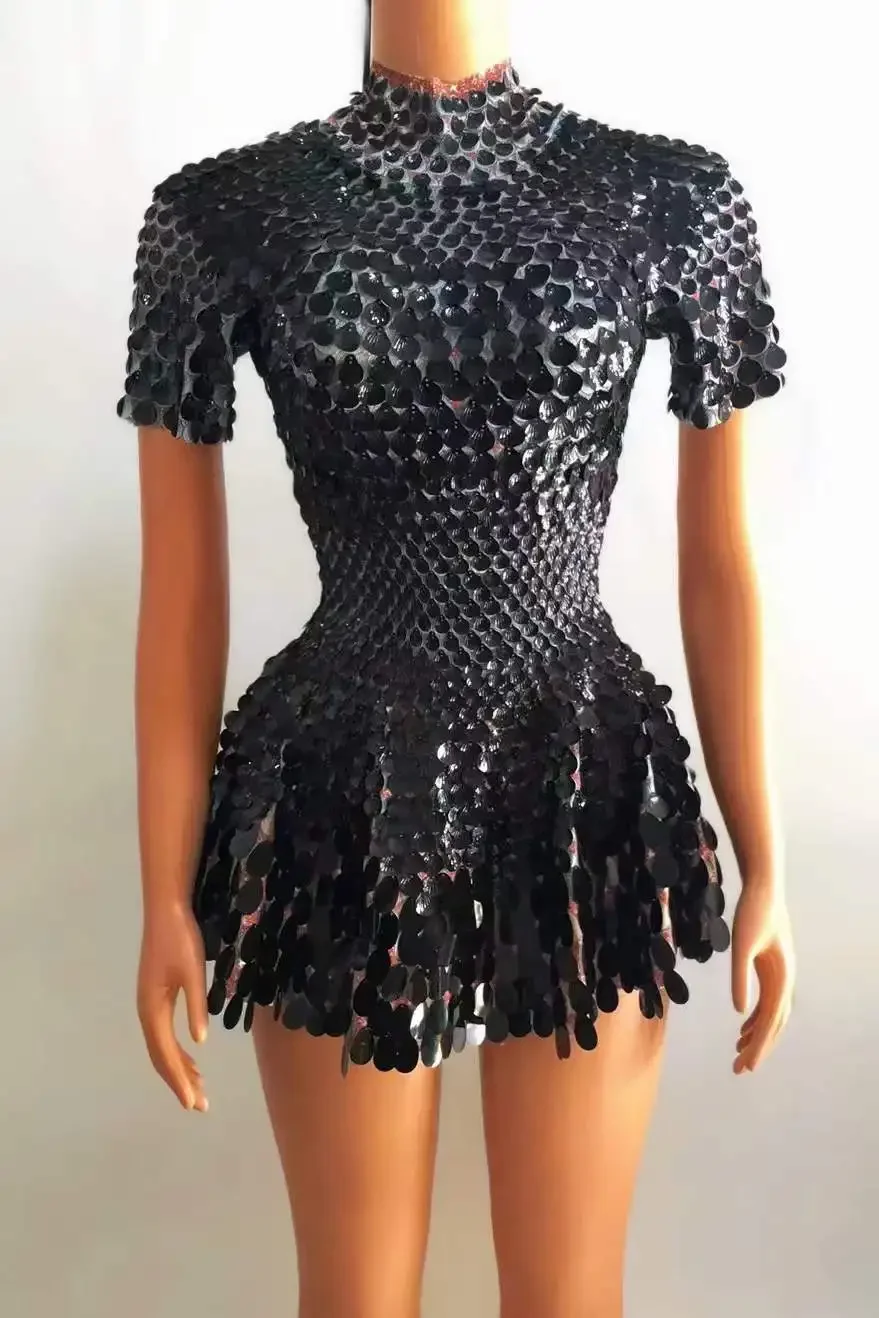 Body à manches courtes pour femmes, coquille scintillante, paillettes, habillé, fête DS Gogo, vêtements de scène